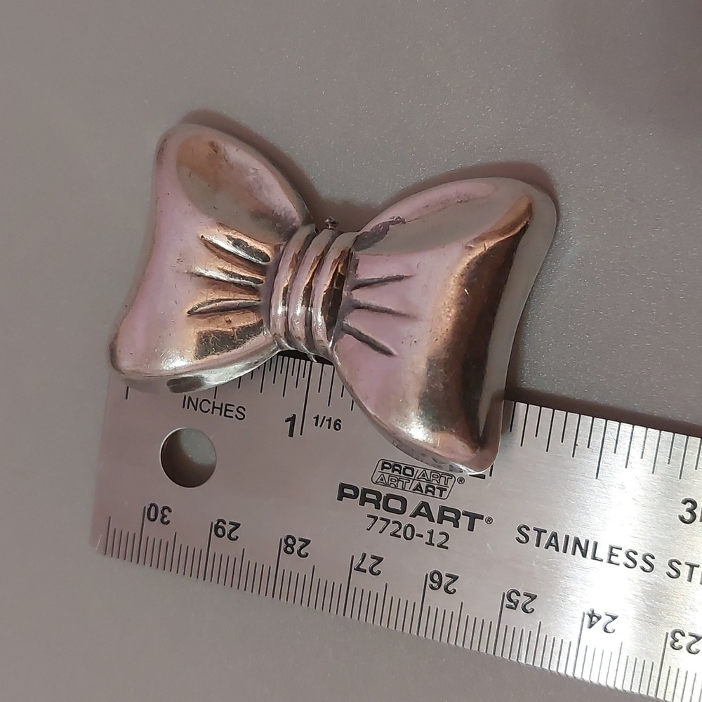 Vintage Antique 925 Sterling Silver Puffy Bow Brooch Pin or Pin Chunky Large - Picture 5 of 7